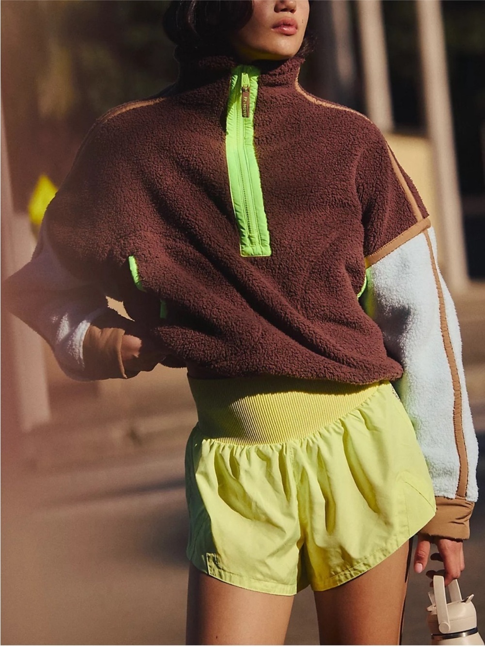 Free People FP Movement Mountain High Colorblock Half-Zip Fleece Cocoa Sky Combo
